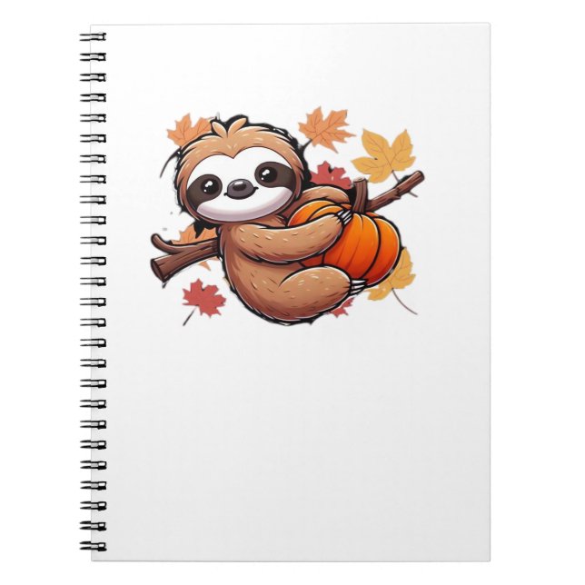 Cute Cartoon Sloth with Pumpkin - Autumn Season Ov Notebook (Front)
