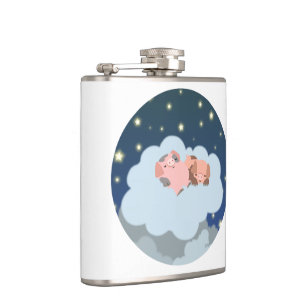 Cute Cartoon Slumbering Piglets Hip Flask