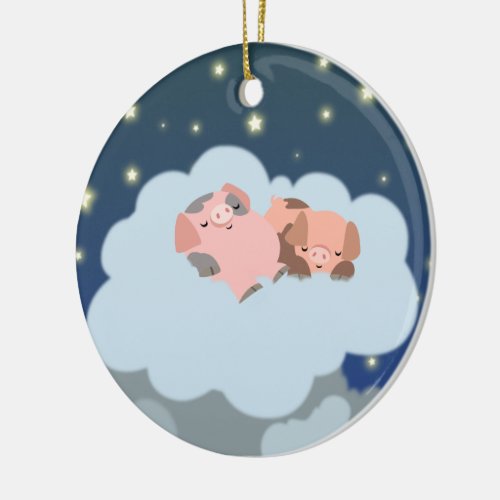 Cute Cartoon Slumbering Piglets Ornament
