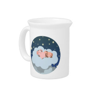 Cute Cartoon Slumbering Piglets Pitcher