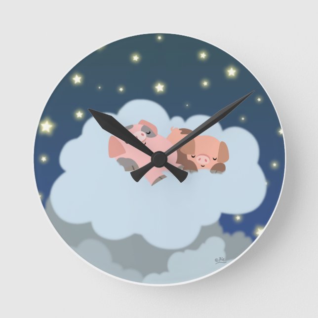 Cute Cartoon Slumbering Piglets Wall Clock (Front)