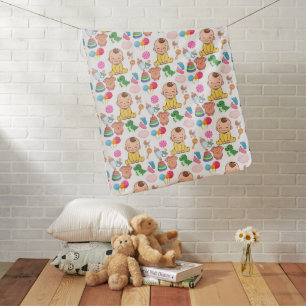Cute Cartoon Smiling Baby and Toys Pattern Blanket