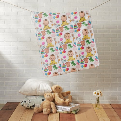 Cute Cartoon Smiling Baby and Toys Pattern Blanket