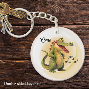 Cute Cartoon Smiling Crocodile "Come Play With Me" Keychain