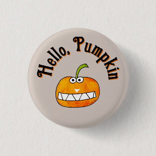 Cute Cartoon Smiling Hello Pumpkin Autumn Fall Button