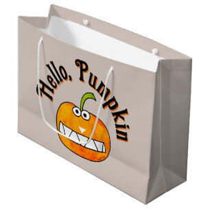 Cute Cartoon Smiling Hello Pumpkin Autumn Fall Large Gift Bag