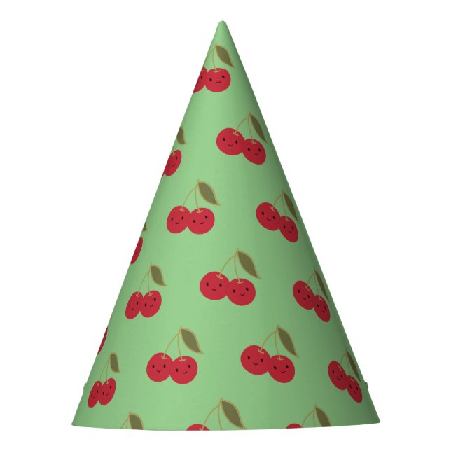 Cute Cartoon Smiling Kawaii Cherries Party Hat (Front)