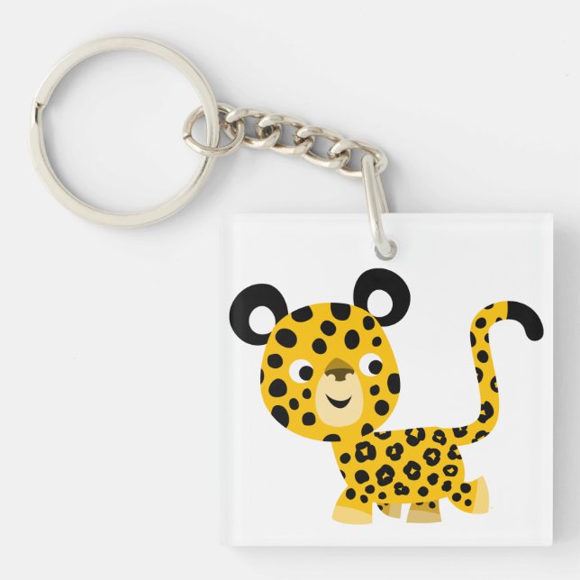 Cute Cartoon Smiling Leopard Acrylic Keychain (Front)