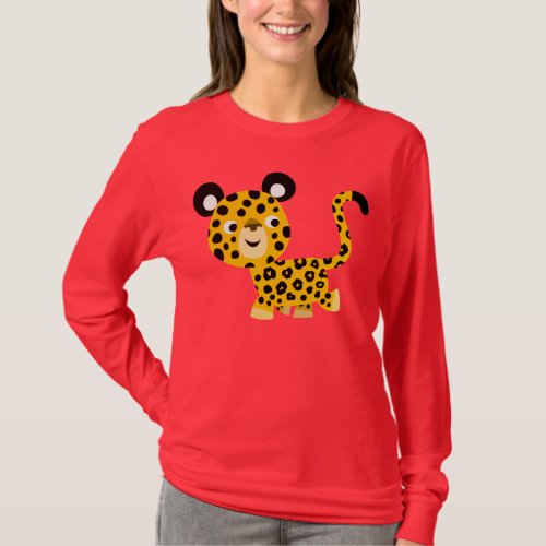 Cute Cartoon Smiling Leopard Women T_Shirt