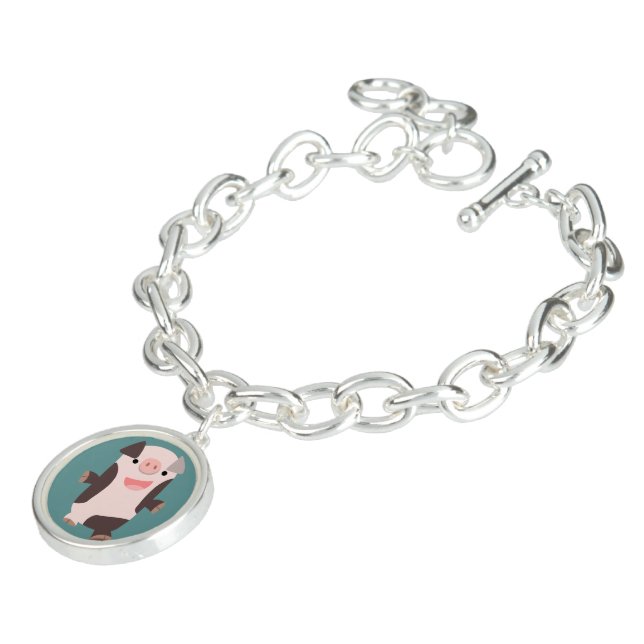 Cute Cartoon Smiling Pig Charm Bracelet (Side)