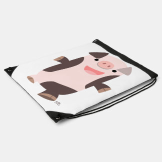 Cute Cartoon Smiling Pig Drawstring Back Pack Bag