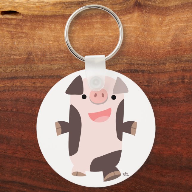 Cute Cartoon Smiling Pig Keychain (Front)
