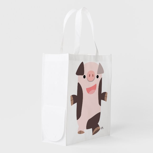 Cute Cartoon Smiling Pig Reusable Bag (Front Side)