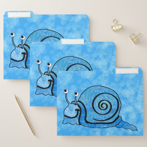 Cute Cartoon Smiling Snail Blue Patterned Shell File Folder