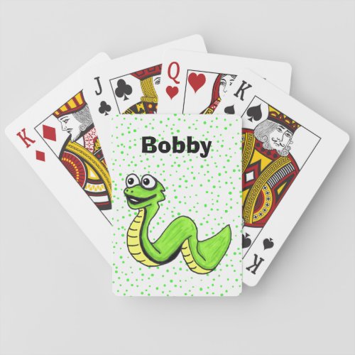 Cute Cartoon Smiling Snake Bright Green Dots Bicyc Poker Cards