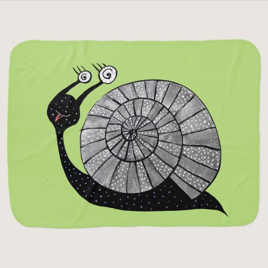 Cute Cartoon Snail Character With Spiral Eyes Name Stroller Blanket