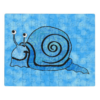 Cute Cartoon Snail Tie Dye Blue Shell Aqua Jigsaw Puzzle