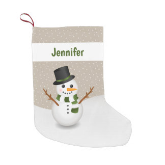 Cute Cartoon Snowman And Personalizable Name Beige Small Christmas Stocking