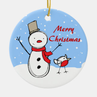 Cute Cartoon Snowman  Christmas Orname Ceramic Ornament