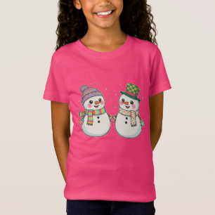 Cute Cartoon Snowman Couple Holding Hands Winter T-Shirt
