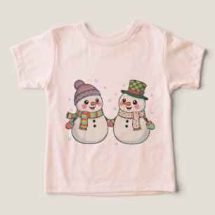 Cute Cartoon Snowman Couple Holding Hands Winter Toddler T-shirt