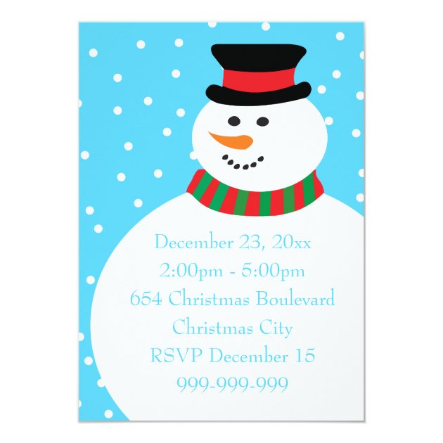 Cute Cartoon Snowman Kids Christmas Party Invitation