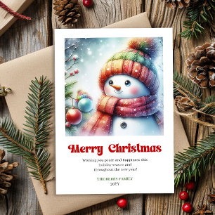 Cute cartoon snowman minimalist holiday greeting card