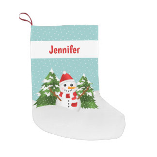 Cute Cartoon Snowman With Personalizable Name Red Small Christmas Stocking