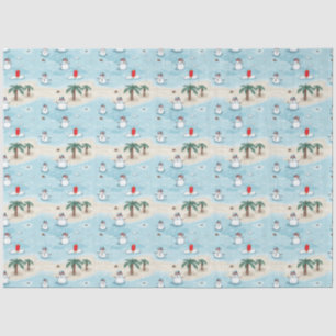 Cute Cartoon Snowmen on a Beach Vacation Tissue Paper