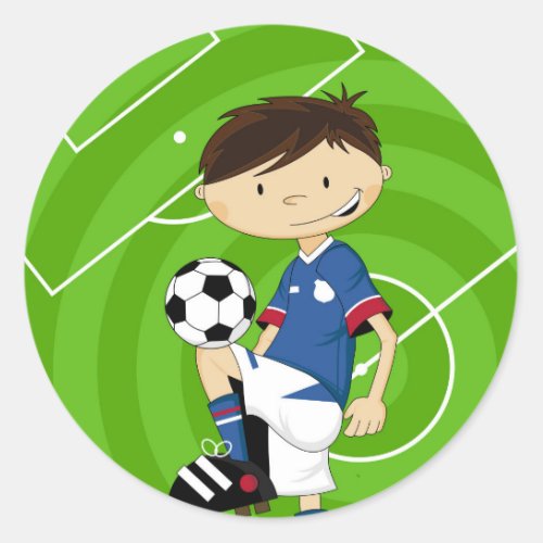 Cute Cartoon Soccer Football Boy Classic Round Sticker