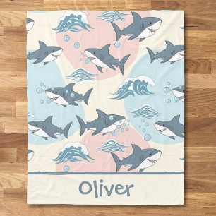 Cute Cartoon Soft Nautical Shark Pattern Fleece Blanket