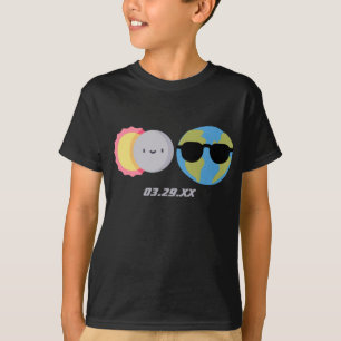 Cute Cartoon Solar Eclipse Custom Date Kids T-Shirt