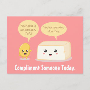 Cute Cartoon - Soy Bean compliments Tofu Postcard