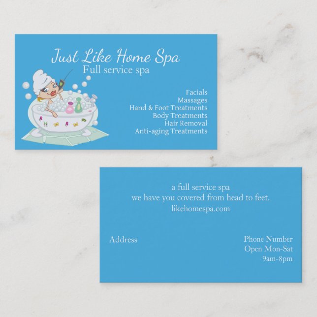 Cute Cartoon Spa Business Card (Front/Back)