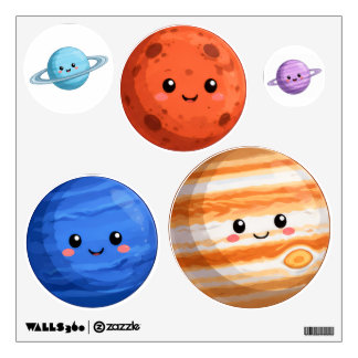Cute Cartoon Space Planets Kids Wall Decal Set