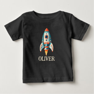 Cute Cartoon Space Rocket Personalized Baby T-Shirt