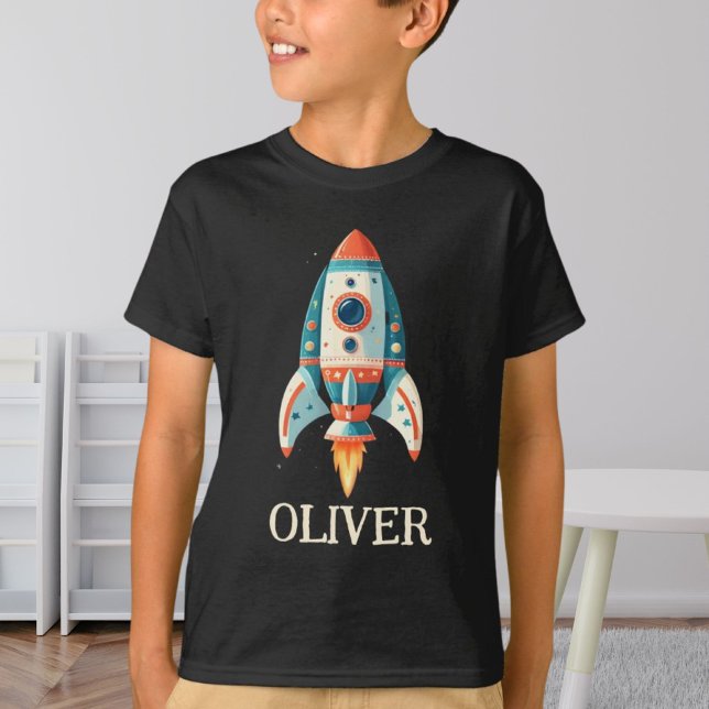 Cute Cartoon Space Rocket Personalized T-Shirt (Creator Uploaded)