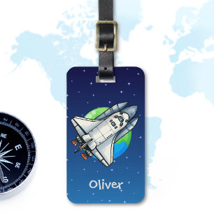 Cute Cartoon Spaceship Above Earth Luggage Tag