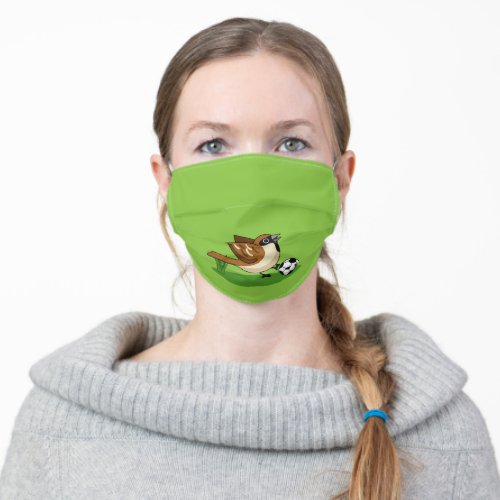 Cute Cartoon Sparrow Playing Soccer Adult Cloth Face Mask