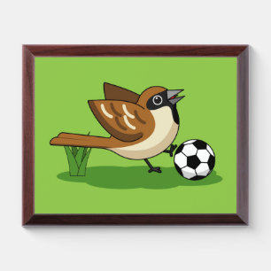 Cute Cartoon Sparrow Playing Soccer Award Plaque