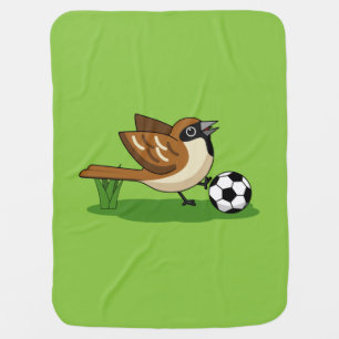Cute Cartoon Sparrow Playing Soccer Baby Blanket