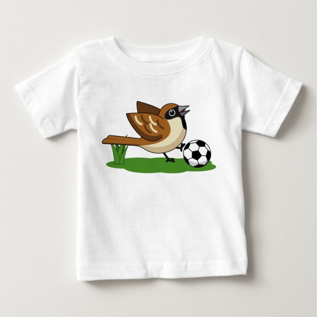 Cute Cartoon Sparrow Playing Soccer Baby T-Shirt (Front)