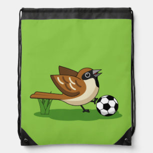 Cute Cartoon Sparrow Playing Soccer Drawstring Bag