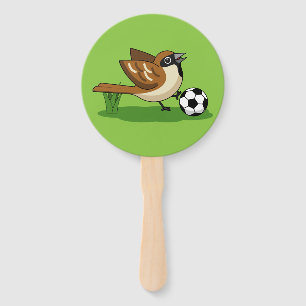 Cute Cartoon Sparrow Playing Soccer Hand Fan