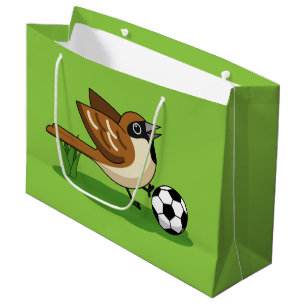 Cute Cartoon Sparrow Playing Soccer Large Gift Bag