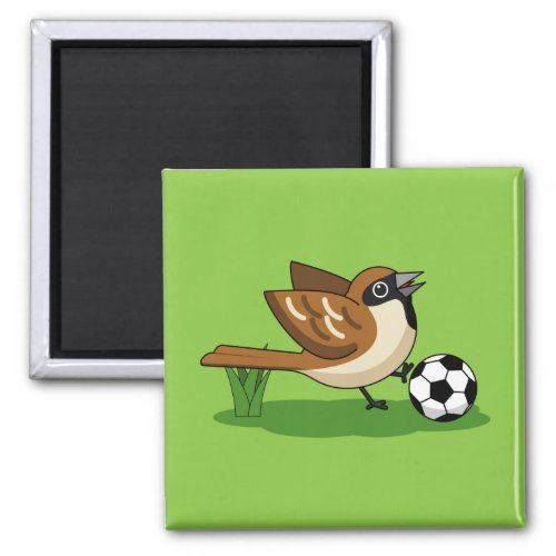 Cute Cartoon Sparrow Playing Soccer Magnet