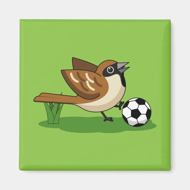 Cute Cartoon Sparrow Playing Soccer Magnet (Front)