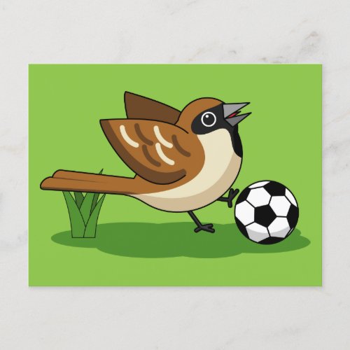 Cute Cartoon Sparrow Playing Soccer Postcard