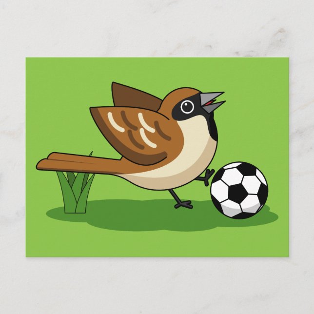 Cute Cartoon Sparrow Playing Soccer Postcard (Front)