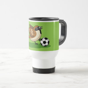 Cute Cartoon Sparrow Playing Soccer Travel Mug
